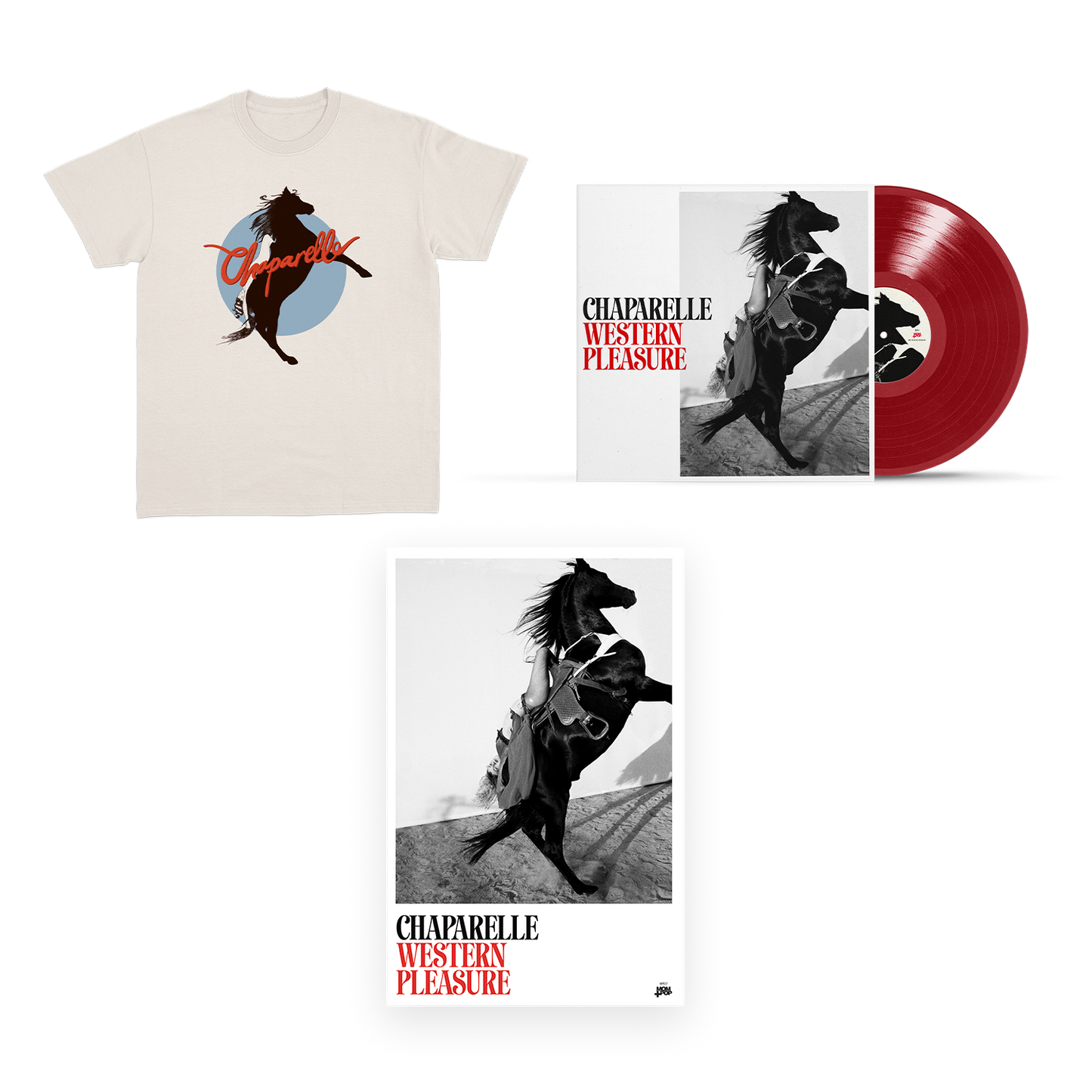 Chaparelle “Western Pleasure” Apple Red Vinyl LP and T-Shirt Bundle